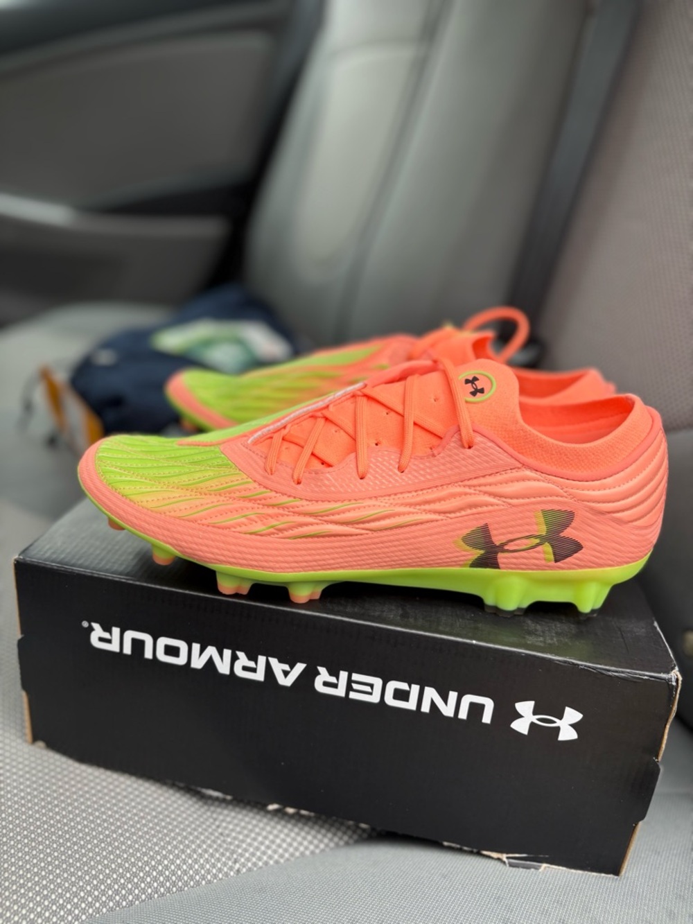 Under Armour Neon Orange and Lime Soccer Cleats